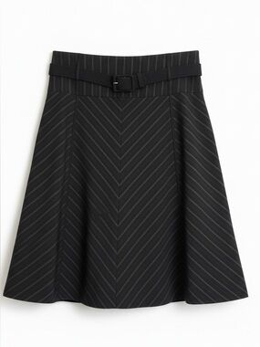 ANTONIO MELANI Black Pinstripe A-Line Skirt with Belt